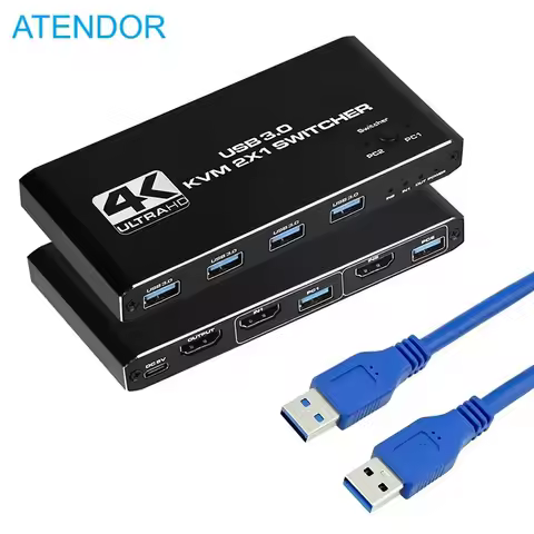 4K@60Hz KVM Switch HDMI 2 Port USB3.0 KVM Switcher 2*1 HDMI-Compatible KVM Switch for 2 Computers Mo