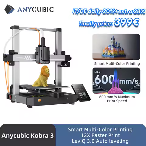 ANYCUBIC Kobra 3 AE Version 600mm/s Max Print Speed FDM 3D Printer Automatic Leveling Big Print Size