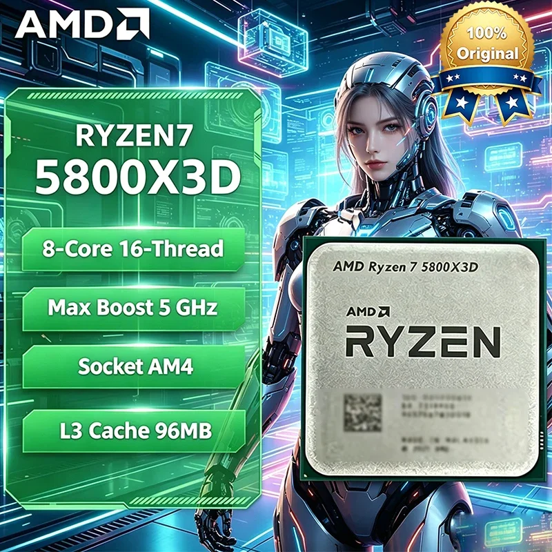 AMD | โปรเซสเซอร์เกมมิ่ง AMD Ryzen 7 R7 5800X3D ซีรีส์ Ryzen 5000 ใหม่ ความเร็ว 5 GHz 8-คอร์ 16-เธรด
