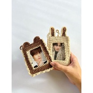 GANTUNGAN KPOP PC Photocard Holder Crochet ID Card Lanyard Holder Knit ID Card Wallet Card Holder Na