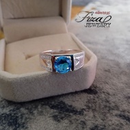 cincin lelaki biru silver 925 original, cincin lelaki permata biru muda perak 925, silver 925 men ri