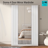 Synergy House Donna 4 Door Wardrobe with mirror Almari Baju Cermin Modern Wardrobe Cabinet Storage (Height 6ft 2 Color)