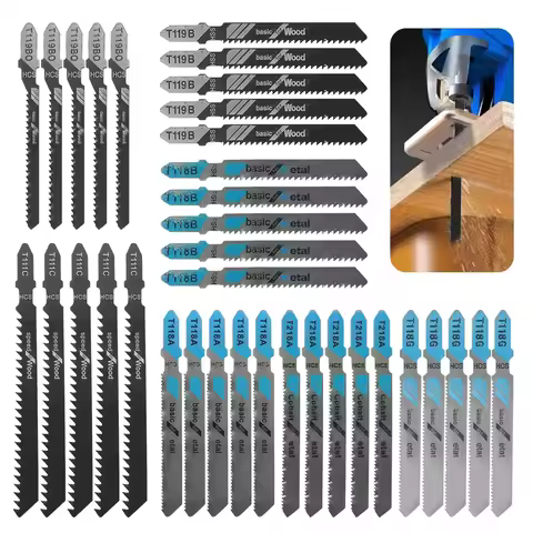 35Pcs Jigsaw Blades Set T-Shaft HCS Assorted Jig Saw Blades for Wood Plastic Metal T111C T118A T118B