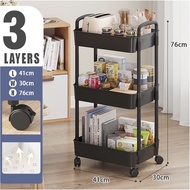 READY STOCK 3 Tier Trolley Multifunction Storage Rack Office Shelves Home Kitchen Rack With Plastic Wheel