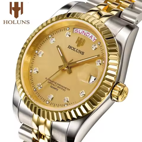 Holuns Luxury Classic 36/41mm Gold Men Watches Japan MIYOTA Quartz Movt Stainless Steel Classic Busi