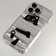 เคสโทรศัพท์กันกระแทกแฟชั่นมินิมอลใสลายการ์ตูนแมวเข้ากันได้กับ IPhone 17/17Pro/17ProMax, 16/11/16Pro/