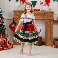 Mexico Costume for Kids Girl Traditional Folk Mexican Dress United Nation Costume for Girls Carnival