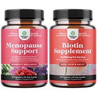 Bundle of Herbal Menopause Supplement for Women and 10000 mcg Pure Biotin Pills for Women & Men - Pe