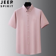 JEEP SPIRIT เสื้อเชิ้ตแขนสั้นของผู้ชายเสื้อเชิ้ตแขนลำลองขาสั้นสิ่งทอ Oxford ใหม่สำหรับฤดูร้อน