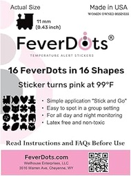 16 Fever Alert Stickers in 16 Shapes (11mm). Easy-to-See Temperature Monitoring for All-Day and Nigh