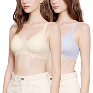 Wacoal ชุดชั้นเนียน บราไร้โครง Smart size บราลูกไม้ลายคลื่น เซท 2 ชิ้น รุ่น WB3Y42/WB3242 สีครีม-สีฟ