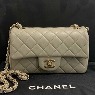 芯片款 香奈兒/Chanel 灰金CF羊皮大Mini菱格紋鏈條包