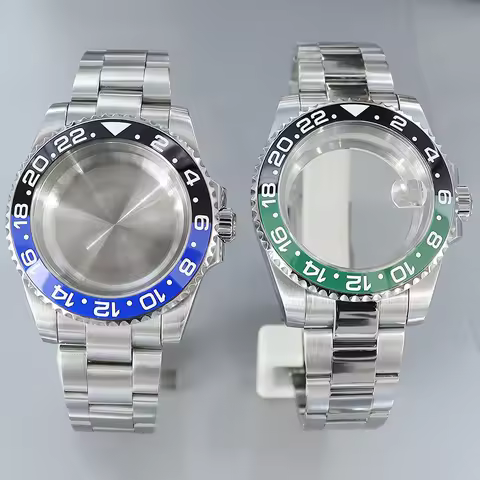 40MM GMT Watch Case sliding buckle strap Sapphire For Seiko NH35 NH36 4R36 8215 2824 Movement Watch