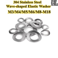 [HL-DP] 304 Stainless Steel, Wave-shaped Elastic Washer, M3/M4/M5/M6/M8-M18, Three-wave Spring Gaske