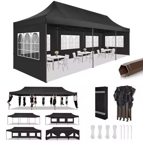 10x30ft Heavy Duty Pop Up Canopy Commercial Party Tent Gazebo With 8 Sidewalls All Season Waterproof