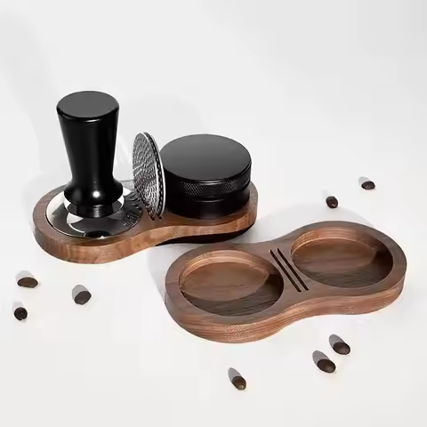 51/53/58MM Walnut Wood Coffee Tamper Mat Station Stand Coffee Powder Base Tamper Storage Pad Filter 