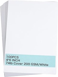 100 Pieces 4" X 6" White Cardstock, Heavyweight Cardstock Sheets Blank Invitation Paper Greeting Cards Printable, 74lb Cover 200 GSM/White