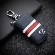 Tricolor Leather Car Key Holder Bag Remote Fob Shell Case Cover Keychain Zipper Wallet Pouch For Maz