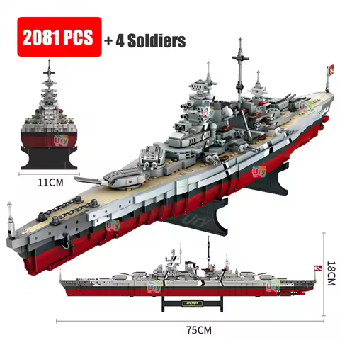 2081pcs Military WW2 Bismarck Battleship Large Boat Cruiser Model Weapon Building Blocks MOC Warship