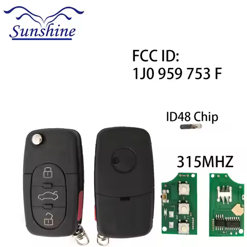 Sunshine 4BT Remote Key for V-W/VolksWagen 1J0 959 753 F 315MHZ ID48 Chip Compatible with Beetle Gol