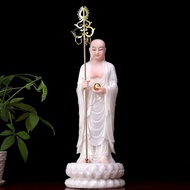 BW-6💖Shengfan Dizang Bodhisattva Buddha Statue Decoration Home Worship Stand Statue White Marble Stone Carving Buddha Th