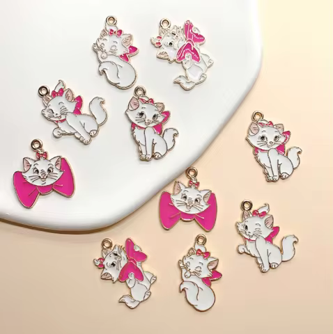 10pcs Disney Marie Cat Metal Pendant Earrings Bracelet Necklace keychain DIY Handmade Crafts Making 