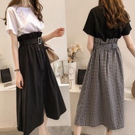 2PCS/SET Two-piece set Plus Size 100KG Women Short Sleeve T-Shirt + High Waist Midi Skirt Two-Piece 
