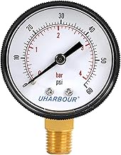 Pool Pressure Gauge, Uharbour Industrial Pressure Gauge for Pool Filter and Pump, 1/4"NPT Lower Moun