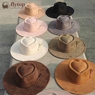 FLYTOP Unisex Vegan Suede Fedora Hat 9cm Brim Heart-Shaped Top Jazz Church Autumn Winter Felt Headwe
