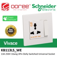SCHNEIDER ELECTRIC VIVACE SERIES 13A 250V 1 GANG 3 PIN DOLLY SWITCH SWITCHED UNIVERSAL SOCKET, WHITE