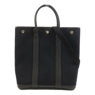 HERMES Negonda皮革/帆布Garden File PM銀扣手挽肩背兩用袋