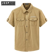 Jeep Spirit 1941 Estd Mens Loose Shirt Mens Washed Cotton Multi Bag workwear Business Casual Shirt T