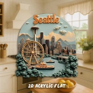 1pc 2D Acrylic Fridge Magnet With Seattle, San Francisco, London, New York City Themes, Vibrant Colo