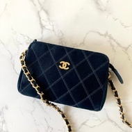 絕版古董包 Chanel黑色水鑽絲絹包 側背包 斜背包 中古二手小包