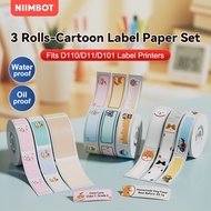 NIIMBOT 3 Rolls Printer Sticker Label Cute Cartoon Waterproof Custom Sticker Nama D11 D110 D101