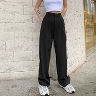 Amyway American Style Smoke Gray Straight Wide Leg Pants - High Waist Drape Casual