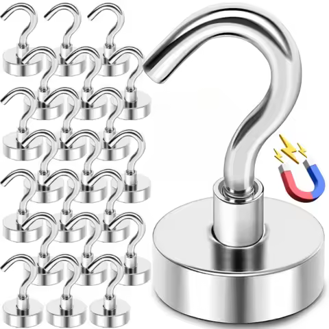 1-12pcs Strong Neodymium Magnetic Hook Hold Up To 12kg 5Pounds Diameter 20mm Magnets Quick Hook For