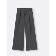 GU Japan-Light denim belted wide pants