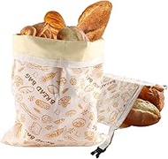 ZoeQide Bread Bag Beeswax Cloth Set of 2 Reusable Linen Bag for Bread Storage Fabric Bag for Sourdou
