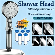 Shower Head with 5 Filter High Pressure Handheld 5 Water Modes Spa Energy Shower Head
