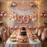 (SG SELLER) 50th Birthday Decorations, 50th Birthday Balloon, Rose Gold Birthday Decorations Set 50 