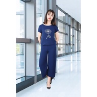 Purple wrinkled wool pants with 2 buttons and 6cm waistband QL173TT8