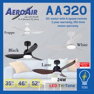 [YEOKA LIGHTS AND BATH] AEROAIR AA320 35/46/52 Inch DC Brushless Motor Ceiling Fan with 3 tone LED Light Dimmable and Re