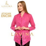 Lavina - Modern Embroidered Encim Kebaya, Traditional Batik Betawi Pink Fuchsia Fanta, Long Sleeves,