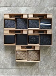 蔻馳COACH男士錢包銀袋logo印花牛皮志三合一錢夾卡包零錢包鑰匙扣禮盒