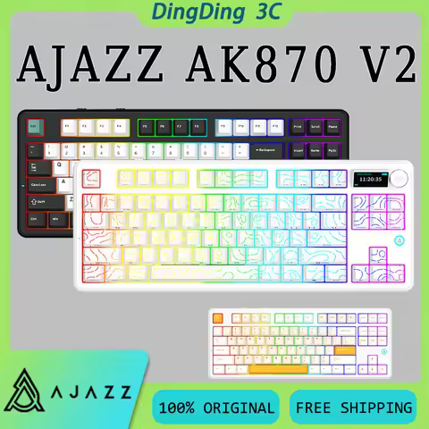 AJAZZ AK870 V2 Wireless Mechanical Keyboard With Screen and Knob 3mode Hot Swap Gasket Long Battery 