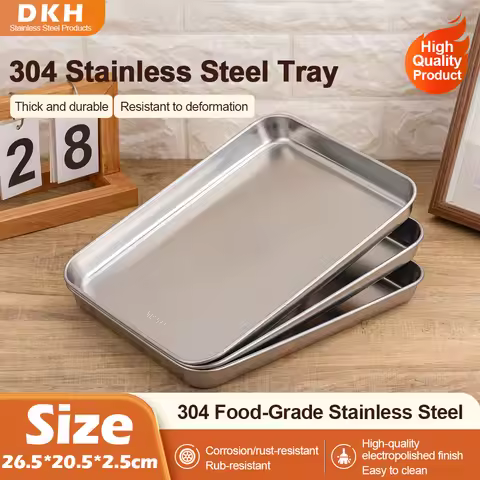MTM 3PCS 304 Stainless Steel Rectangular Cake Bread Baking Tray Household Utensil Food Barbecue Gril