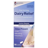 Guardian Dairy Relief Fast Acting Lactase, 180 Caplets, 9000 FCC Maximum Strength, Lactose Intoleran