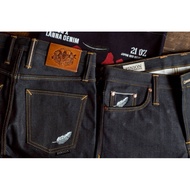 pinion X Lanna denim Jeans 21 Oz White Embroidery Model Small And Straight Stripes