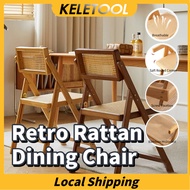 Rattan Wood Dining Chair Retro Vine Back Balcony Chairs Foldable Nordic Wooden Leisure Lounge Relax Resting